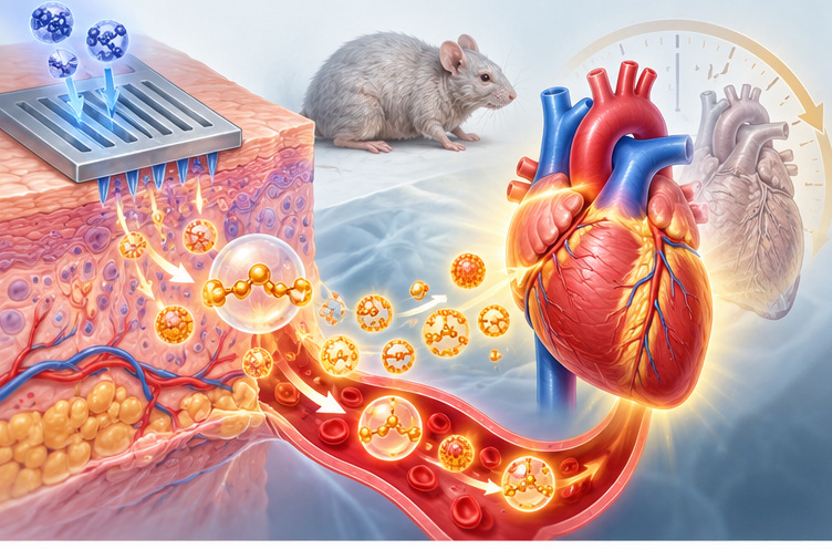 Conceptual illustration of TNT-mediated skin lipid production and protection of an aging heart